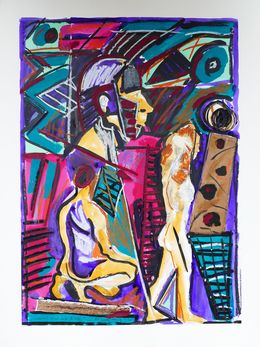Gemälde, Face and two men´s nudes, Karl-Karol Chrobok