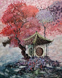 Painting, Where river mists embrace the golden mountain's gaze, Lu Ma