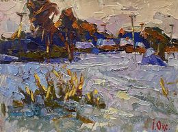 Gemälde, Village in winter, Oksana Ivanyuk
