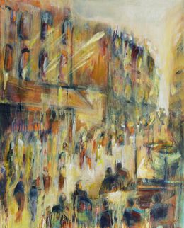 Gemälde, Ambiance estivale - Scène de vie urbaine, Isabelle Verdenne