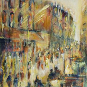 Gemälde, Ambiance estivale - Scène de vie urbaine, Isabelle Verdenne