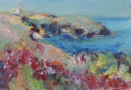 Gemälde, Belle Ile en mer, Phare des Poulains - Paysage côtier, Isabelle Verdenne