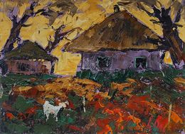 Gemälde, Yellow sunset over houses, Ivanyuk Oleksiy