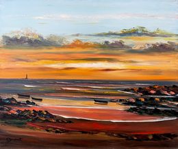 Gemälde, Coucher de soleil derrière le phare des Barges réf: CPBD1043, Lucien Gondret