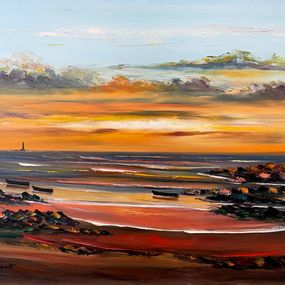Peinture, Coucher de soleil derrière le phare des Barges réf: CPBD1043, Lucien Gondret