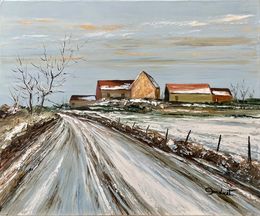 Gemälde, Route de la Ferme sous la neige, Vexin  Réf : CPBD1035, Lucien Gondret