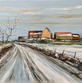 Peinture, Route de la Ferme sous la neige, Vexin  Réf : CPBD1035, Lucien Gondret