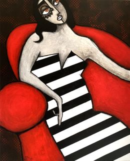 Painting, La robe à rayures sur fauteuil rouge, RogerM