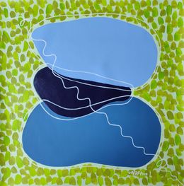 Gemälde, Blue Zen Stones in Blossoming Verdant Meadow, Vafa Majidli