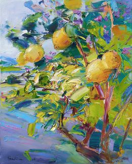 Peinture, Lemon tree on grey, Helen Shukina