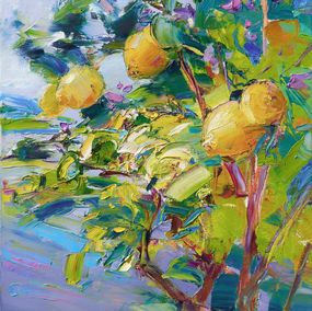Painting, Lemon tree on grey, Helen Shukina
