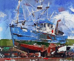 Painting, "A ship at sea"  - series Fishing boats, Volodymyr Gluhomanyuk