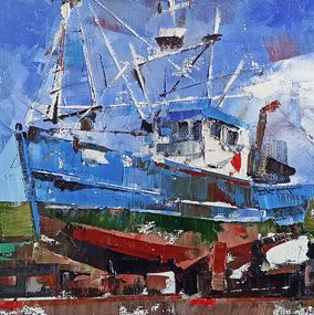 Gemälde, "A ship at sea"  - series Fishing boats, Volodymyr Gluhomanyuk