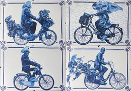 Édition, Selection of 4 Amsterdam Cyclists –Delft 5 colors Limited Edition + Signed Book, Nils.Rva