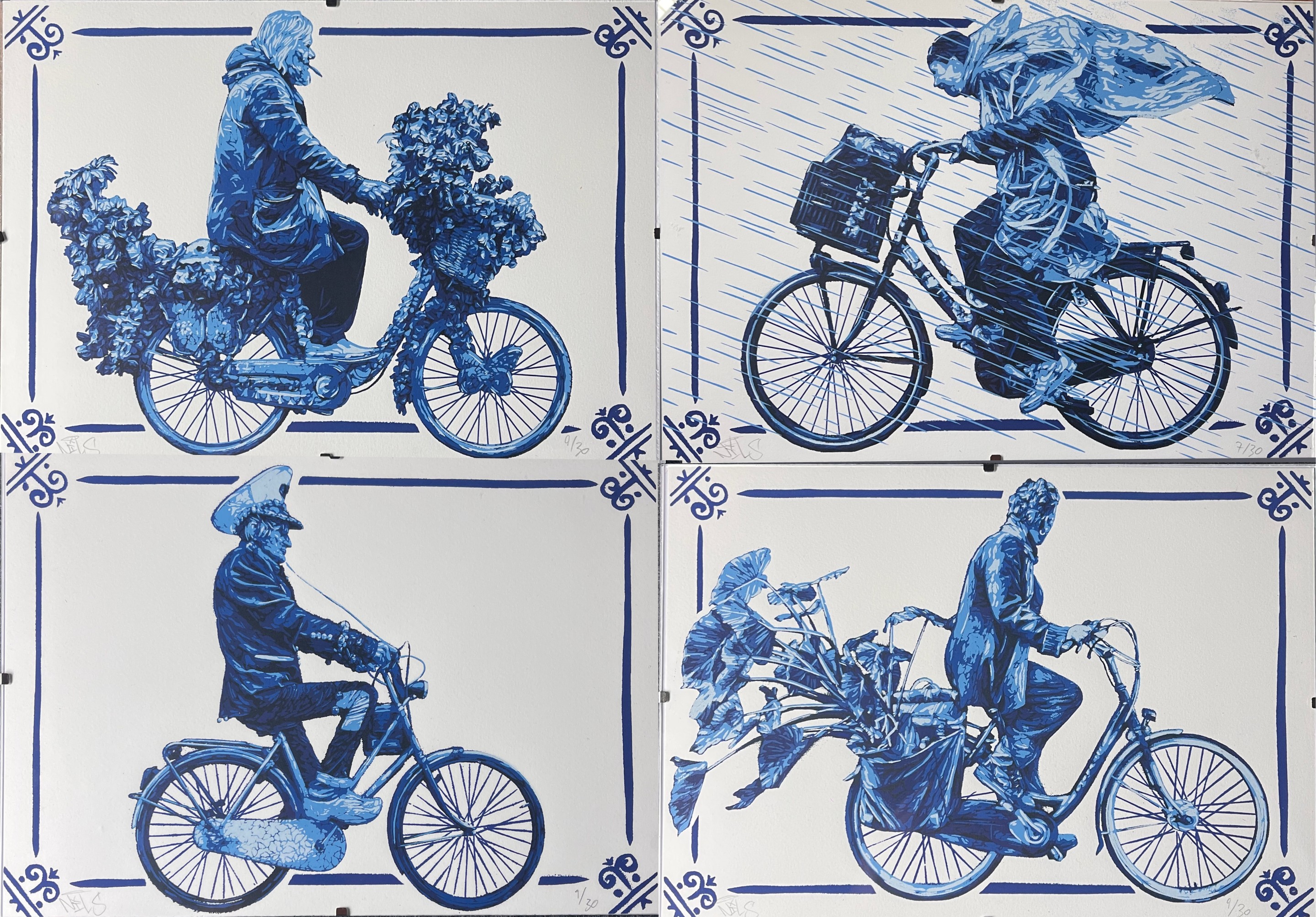 Nils.Rva, Selection of 4 Amsterdam Cyclists –Delft 5 colors Limited Edition + Signed Book Nils.Rva, Selection of 4 Amsterdam Cyclists –Delft 5 colors Limited Edition + Signed Book