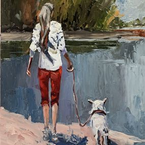 Gemälde, Woman walking with a dog, Schagen Vita