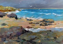 Gemälde, White seagulls on the seashore, Suprunchuk Yuriy