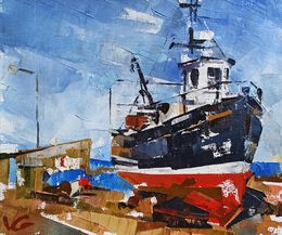 Gemälde, Ship in port - series Fishing boats, Volodymyr Gluhomanyuk