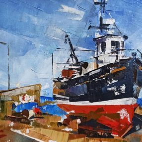 Gemälde, Ship in port - series Fishing boats, Volodymyr Gluhomanyuk