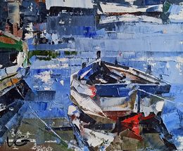 Painting, Moored boat, Volodymyr Gluhomanyuk