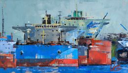 Painting, "Big ships" - series Steel giants, Volodymyr Gluhomanyuk