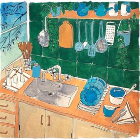 Zeichnungen, Cuina amb rajoles verd fosc, Montse Roldos