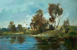 Gemälde, There is a lake behind the village, Suprunchuk Yuriy