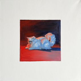 Gemälde, Minimalist Cat Artwork in Blue and Red, Victo