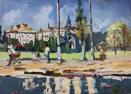 Peinture, Little town by the lake. Switzerland landscape, Schagen Vita