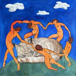 Peinture, Playful Dance with Cat – Matisse - Inspired Oil Artwork on Canvas, Victo