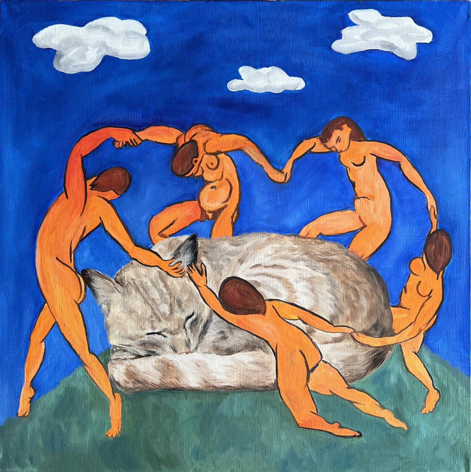 Victo, Playful Dance with Cat – Matisse - Inspired Oil Artwork on Canvas Victo, Playful Dance with Cat – Matisse - Inspired Oil Artwork on Canvas