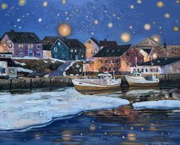 Gemälde, Starry night in Berlevåg, Nadezda Stupina