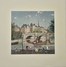 Print, Passerelle des Halles in Summer from the Four Seasons Suite of Memories of Paris, Michel Delacroix