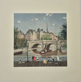 Print, Passerelle des Halles in Summer from the Four Seasons Suite of Memories of Paris, Michel Delacroix