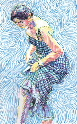 Painting, Woman Hiking up her Dress, Christian Frederiksen
