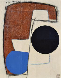 Gemälde, Abstrait 24-32 marron et bleu, Thomas Danel