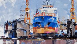 Painting, Cargo ship Eileen C - series Emden, Volodymyr Gluhomanyuk