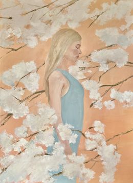 Painting, Spring Awakening – Woman in Blooming Flowers, Oil Artwork, Diana Timchenko