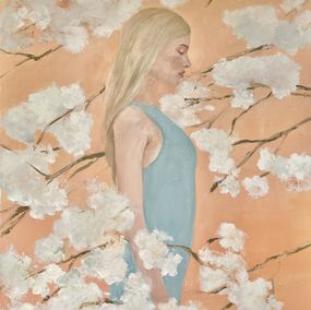 Painting, Spring Awakening – Woman in Blooming Flowers, Oil Artwork, Diana Timchenko