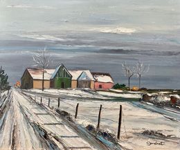 Gemälde, Neige sur la ferme, Normandie (Talmontiers) réf : CPBD1049, Lucien Gondret