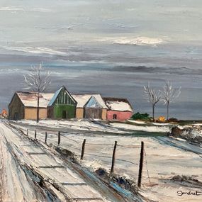 Gemälde, Neige sur la ferme, Normandie (Talmontiers) réf : CPBD1049, Lucien Gondret