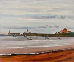 Gemälde, Ciel gris sur le jetée aux Sables d'Olonnes réf : CPBD1059, Lucien Gondret