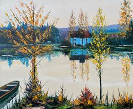 Gemälde, Moulin bleu au bord de l'étang réf : CPBD1062, Lucien Gondret