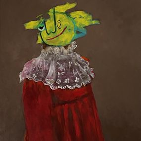Peinture, Red Dress - 21st Century, Contemporary, Figurative, Neo-Expressionism, Love, Wisdom Uche