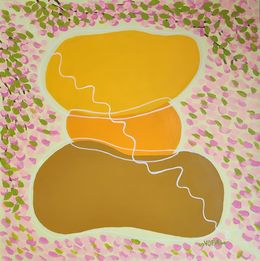 Gemälde, Ochre Yellow Stones and Cherry Blossom. Hanami, Vafa Majidli