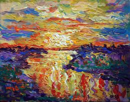 Gemälde, Evening River. Seascape original painting, Rakhmet Redzhepov (Ramzi)