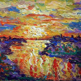 Painting, Evening River. Seascape original painting, Rakhmet Redzhepov (Ramzi)