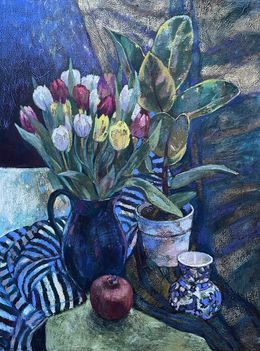 Gemälde, Still life with striped draperies, Nadezda Stupina