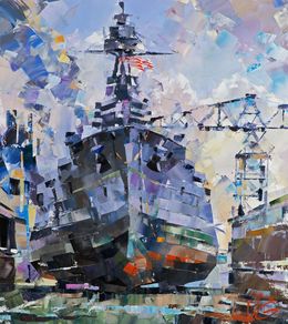 Painting, USS Texas BB-35 in dry dock, Volodymyr Gluhomanyuk