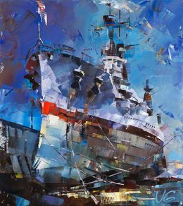 Painting, USS Texas BB-35 in dry dock at Norfolk, Volodymyr Gluhomanyuk